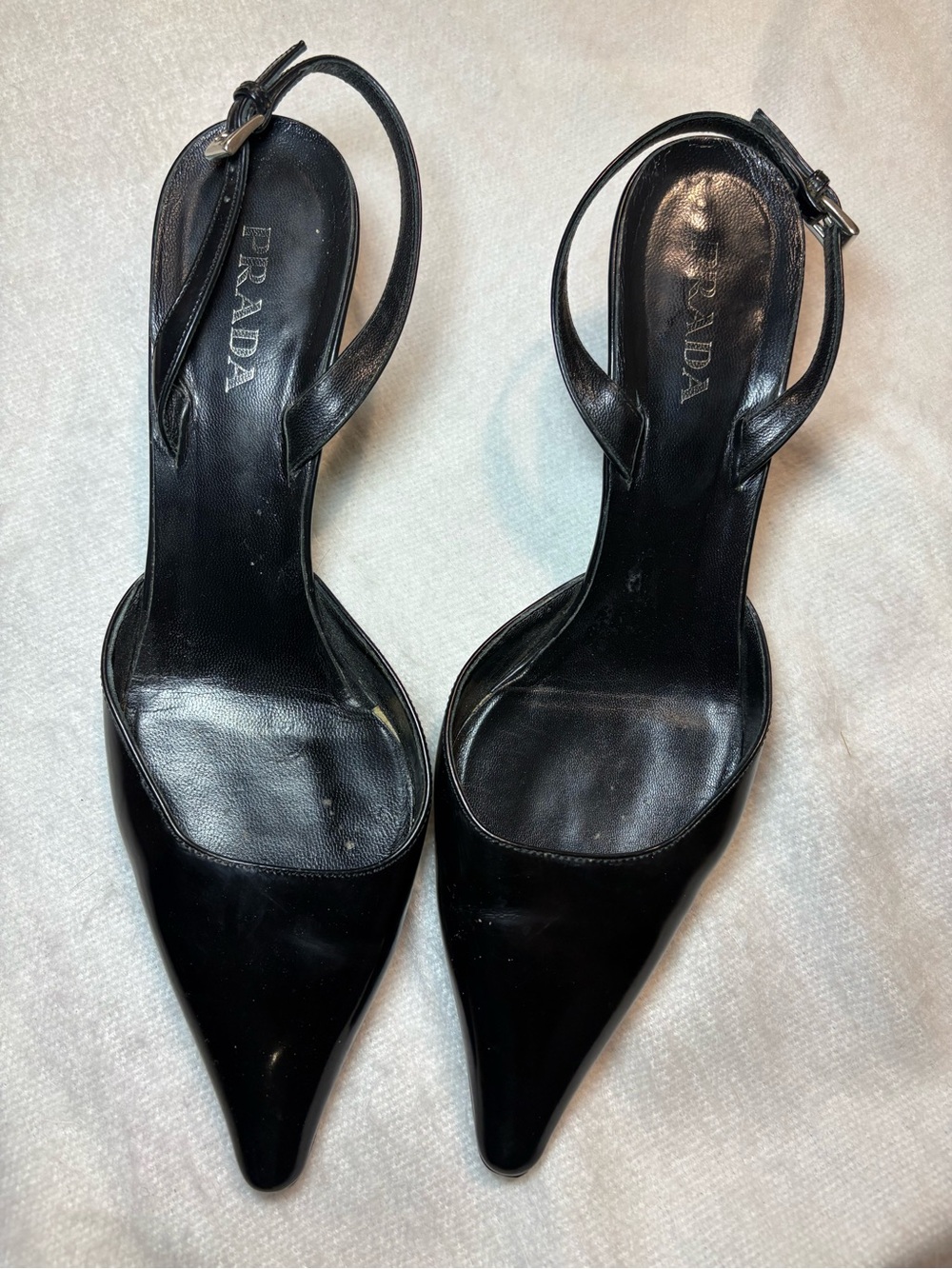 Prada Black Pointed Slingback Heels
